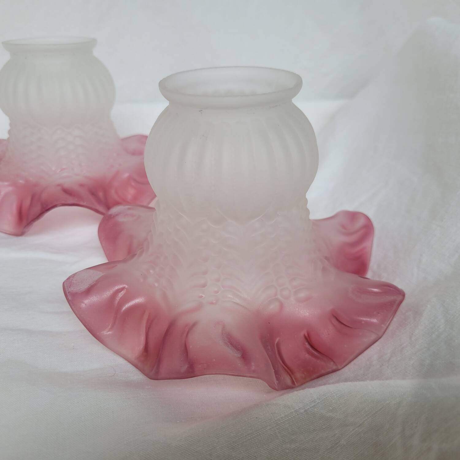 Set of three frosted blown glass tulip lampshades, Art Nouveau
