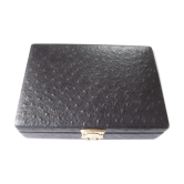 Coffret a bijoux ancien cuir sur bois intérieur satin et velours rouge, avec compartiment