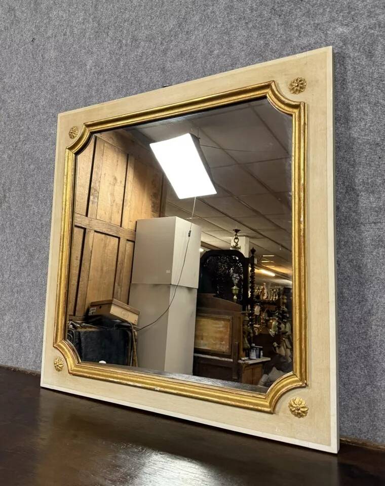 Vintage Louis XV Style Square Lacquered Mirror Circa 1950