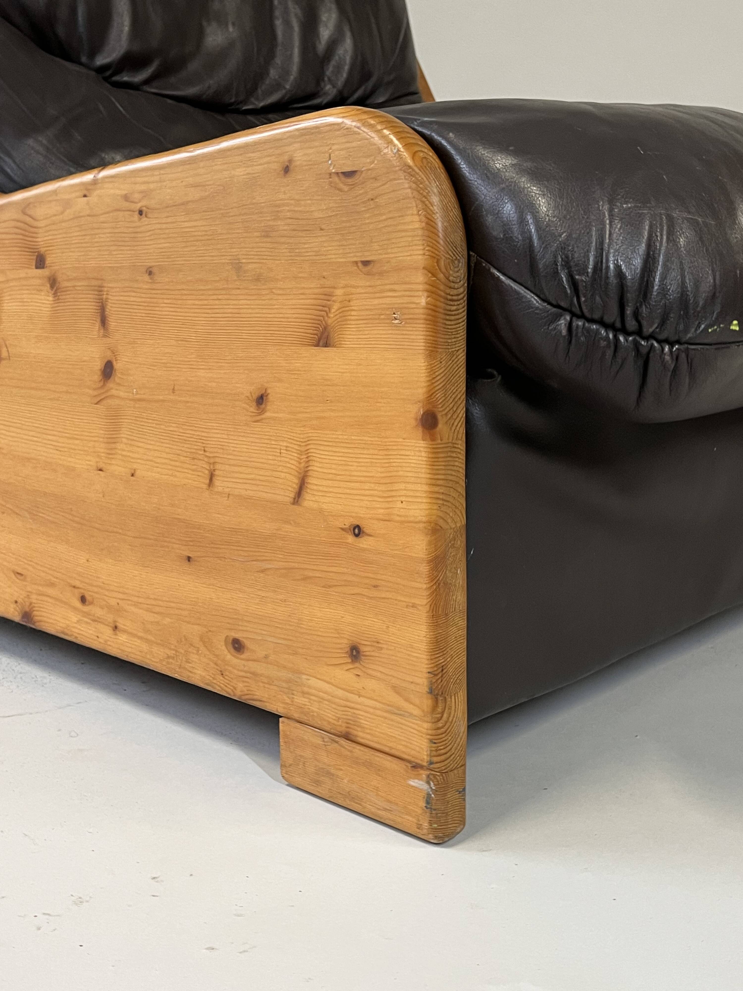 Vintage Brutalist Leather Armchair, 1960s–1970s