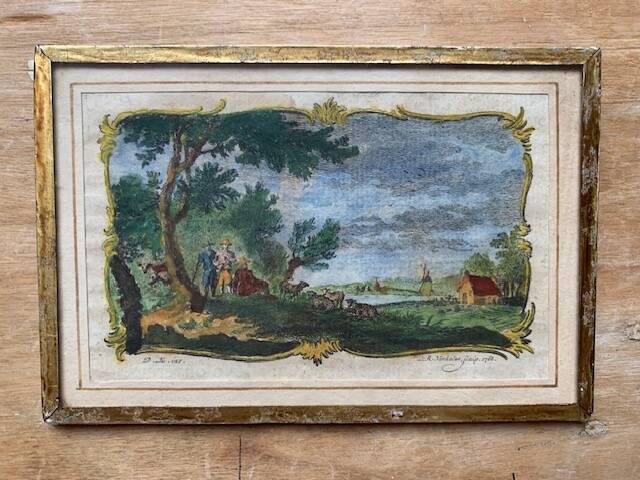 Miniature enhanced engraving, under glass, late 18th century painting, Netherlands