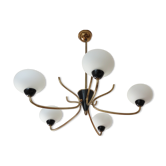 Lustre en laiton et opaline années 60