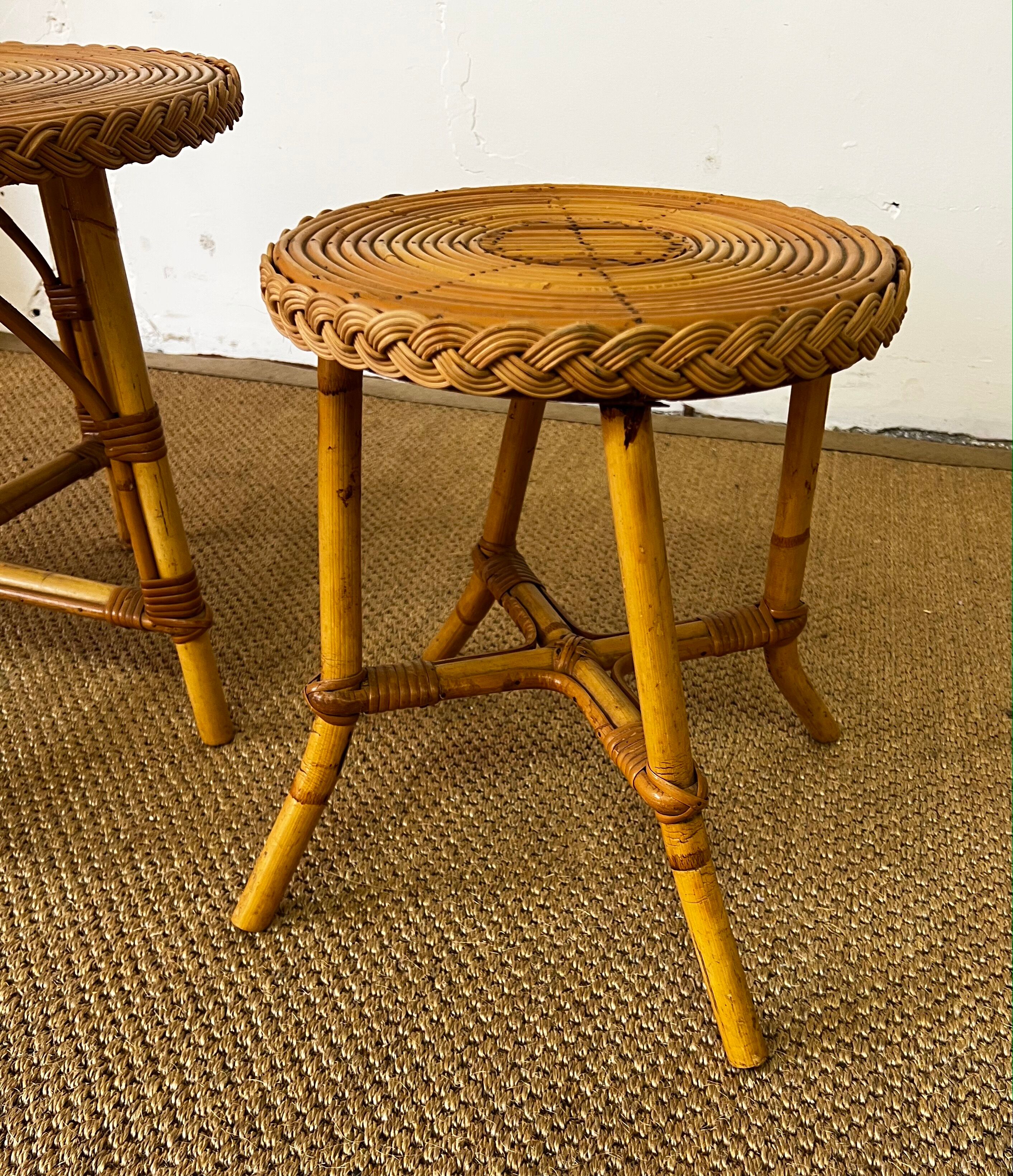 Pair of rattan side tables