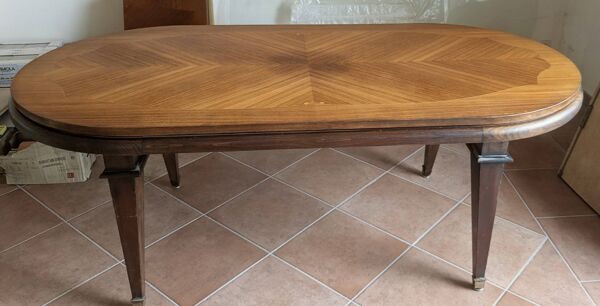 Grande Table de Salle à Manger Vintage 2m. Marqueterie en Chevrons