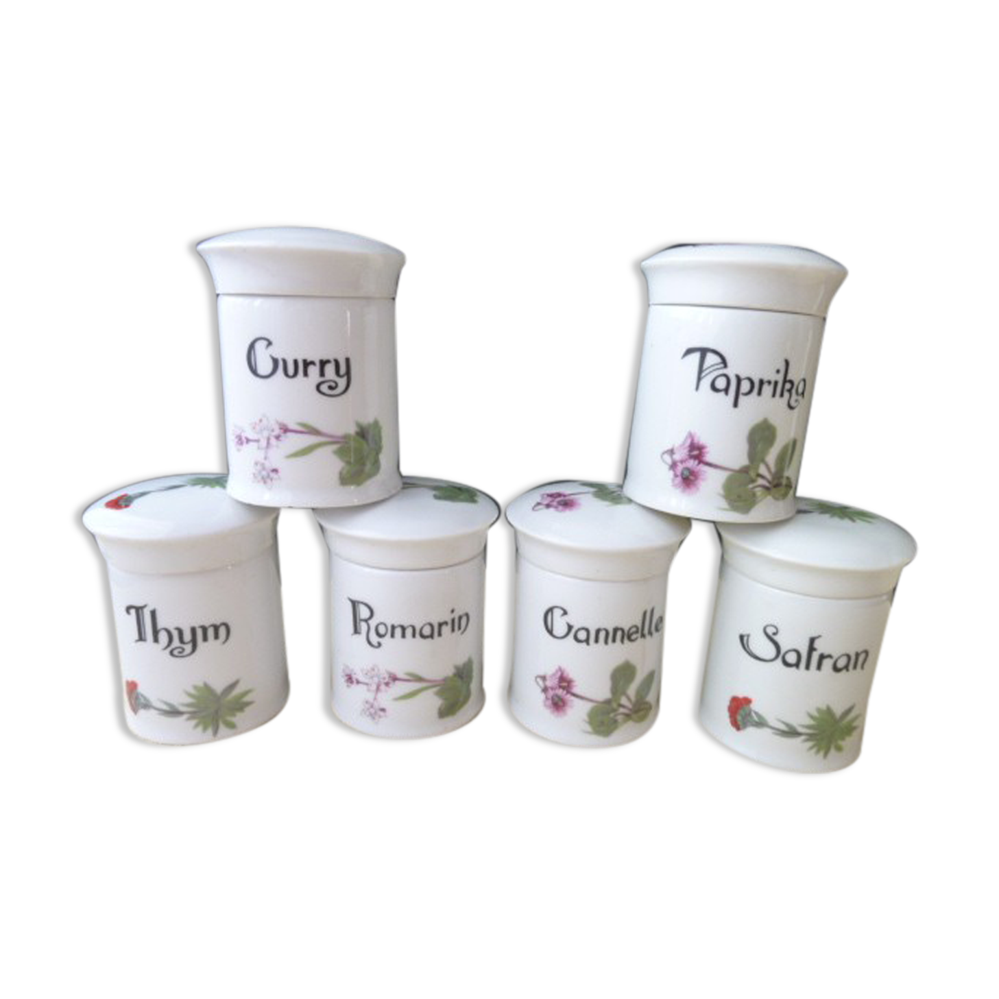 Series of 6 porcelain spice pots from Berry Lourioux