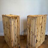 Pair of bamboo and canvas lamps year 70-80