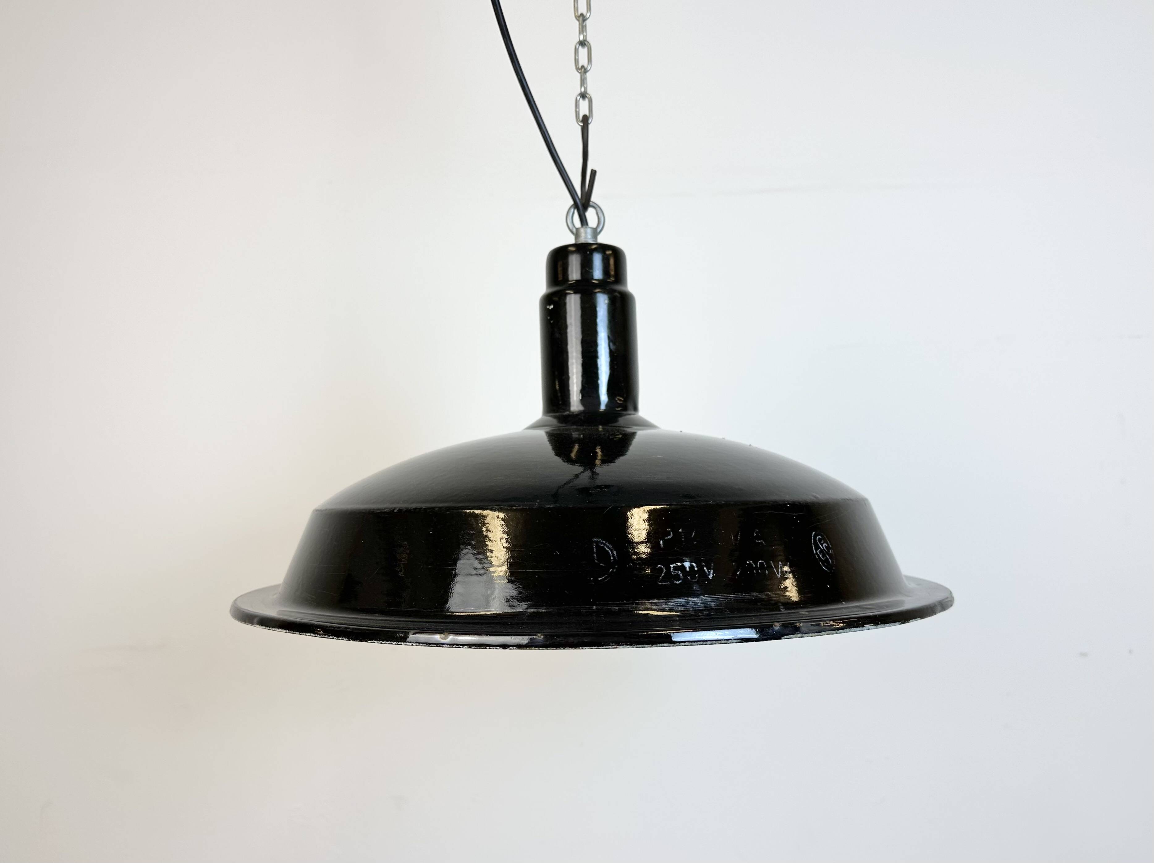 Industrial Black Enamel Factory Pendant Lamp, 1950s
