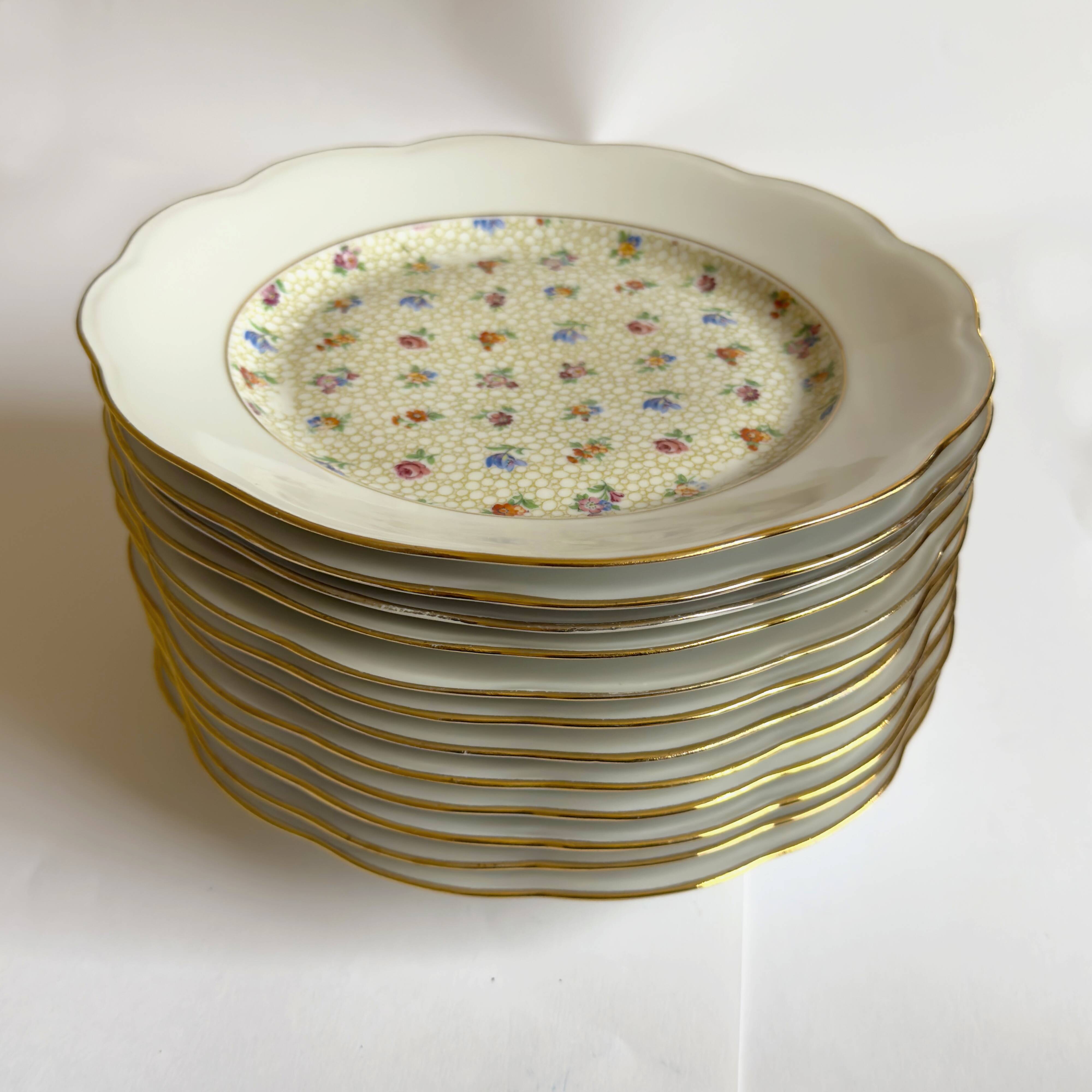 Service of 23 large flat porcelain plates SFP Société Française de Porcelaine
