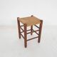 Mid-century wooden stool with rattan seating