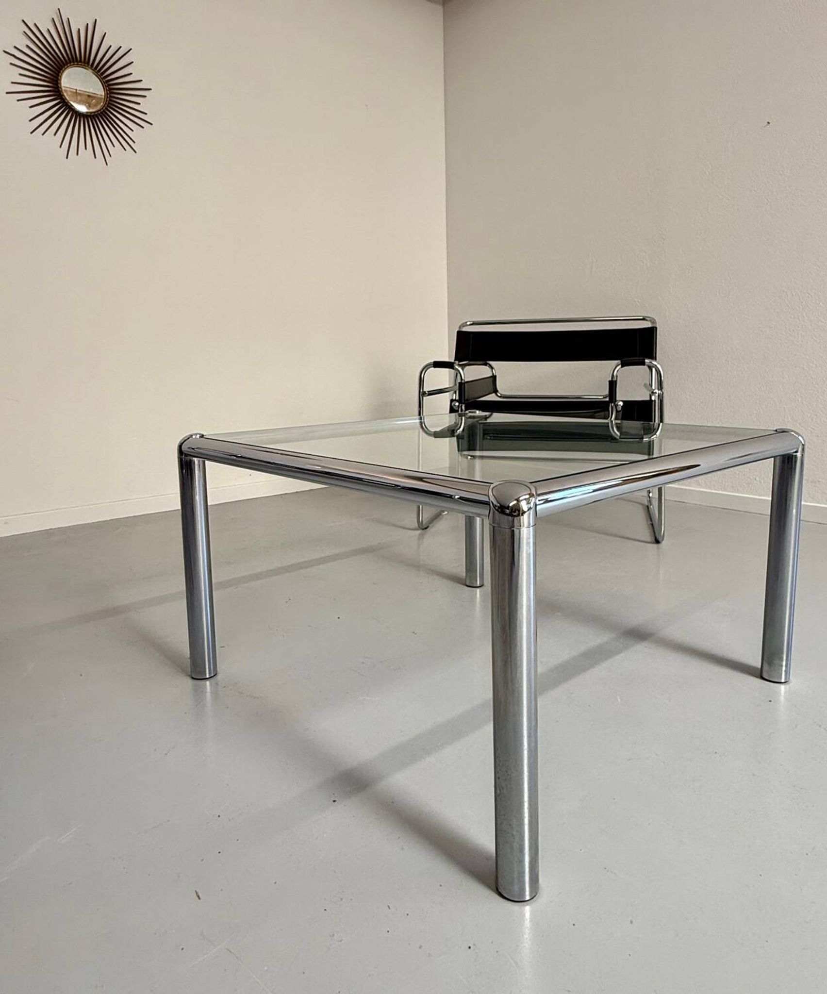 Antique glass and metal coffee table, Italian design from the 70s, vintage