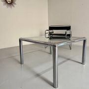 Antique glass and metal coffee table, Italian design from the 70s, vintage