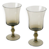 Duo de grands verres à vin, verre fumé, design, 1970