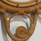 Oval rattan mirror from the 1950s France