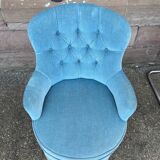 Fauteuil crapaud velours bleu
