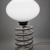 Vintage table lamp with spring base, opaline globe, Maurer style, 80s