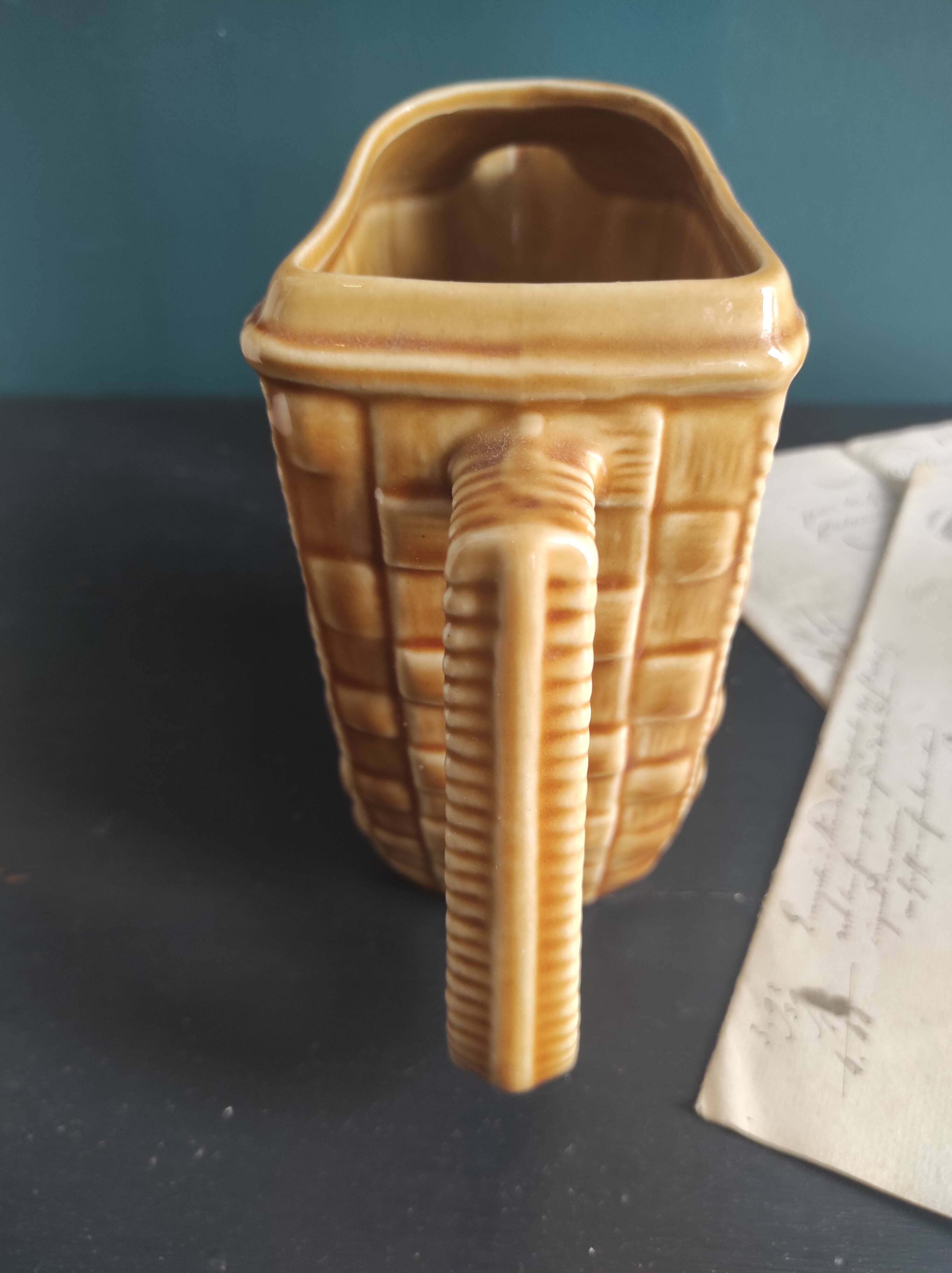 Rare French vintage rectangular Majolica pitcher