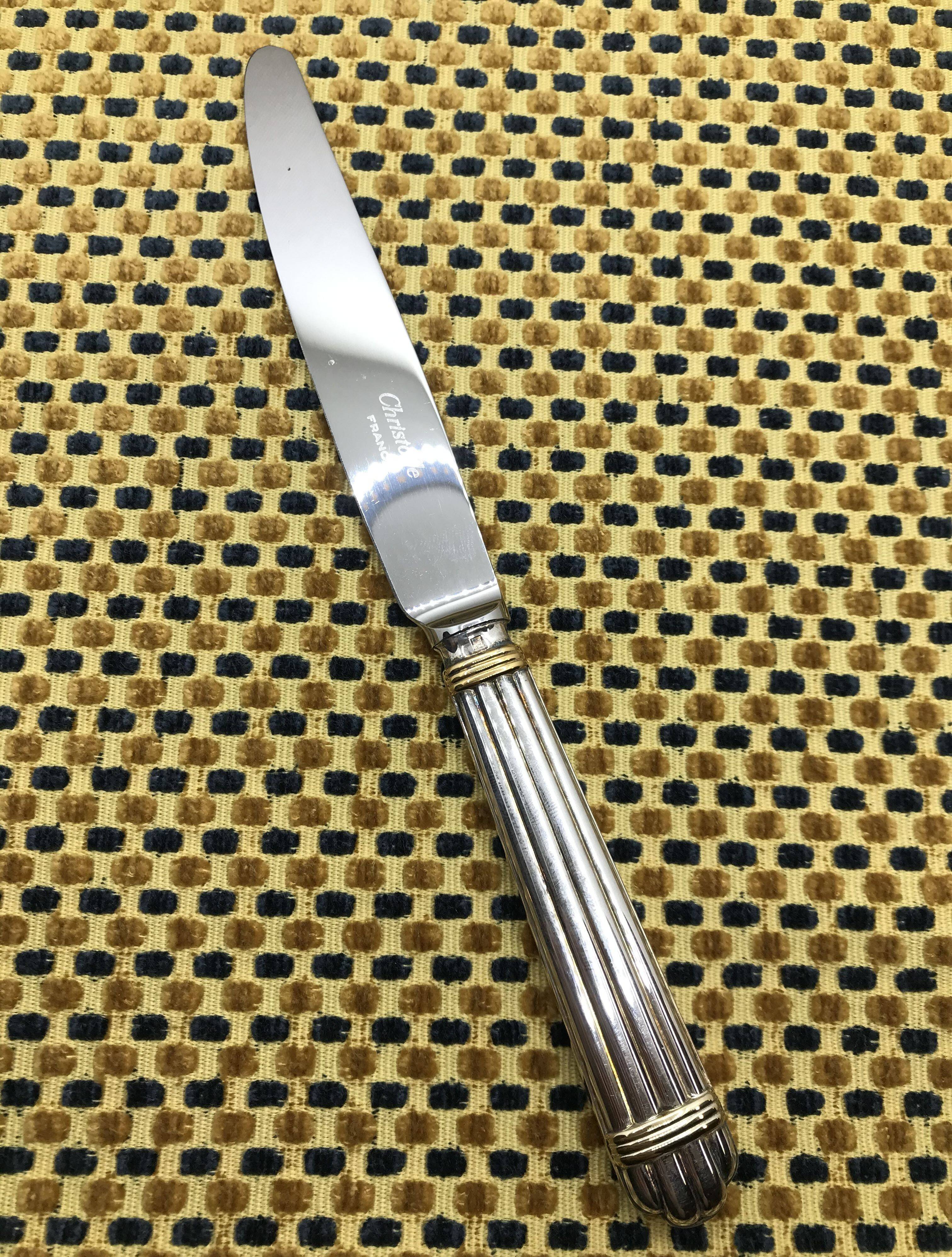 Small silver-plated Christofle knife, Aria model with gold rings