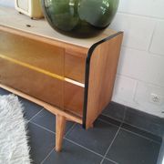 Sideboard vintage Scandinavian feet compass of oak and glass