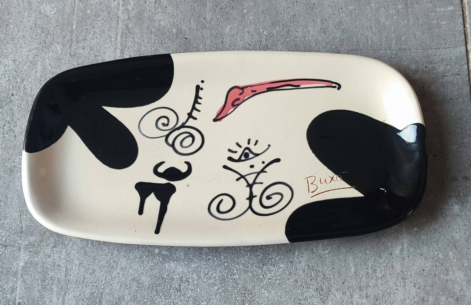 Elongated platter signed Thomas Buxó, Atzana workshop, modernist ceramics