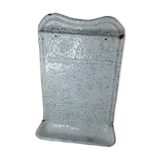 Utensil holder metal enamel white speckled old blue vintage dp1121b58