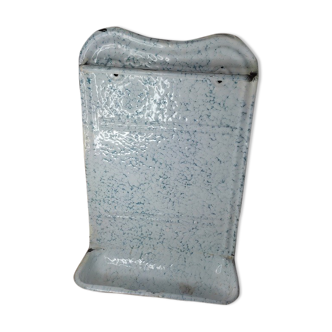 Utensil holder metal enamel white speckled old blue vintage dp1121b58