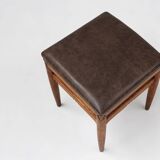 Art Deco wooden stool with leather top, Belgium ca. 1920