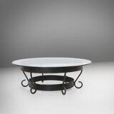 Round Coffee Table with Wrought Iron Base and Glass Top, France, 1930s