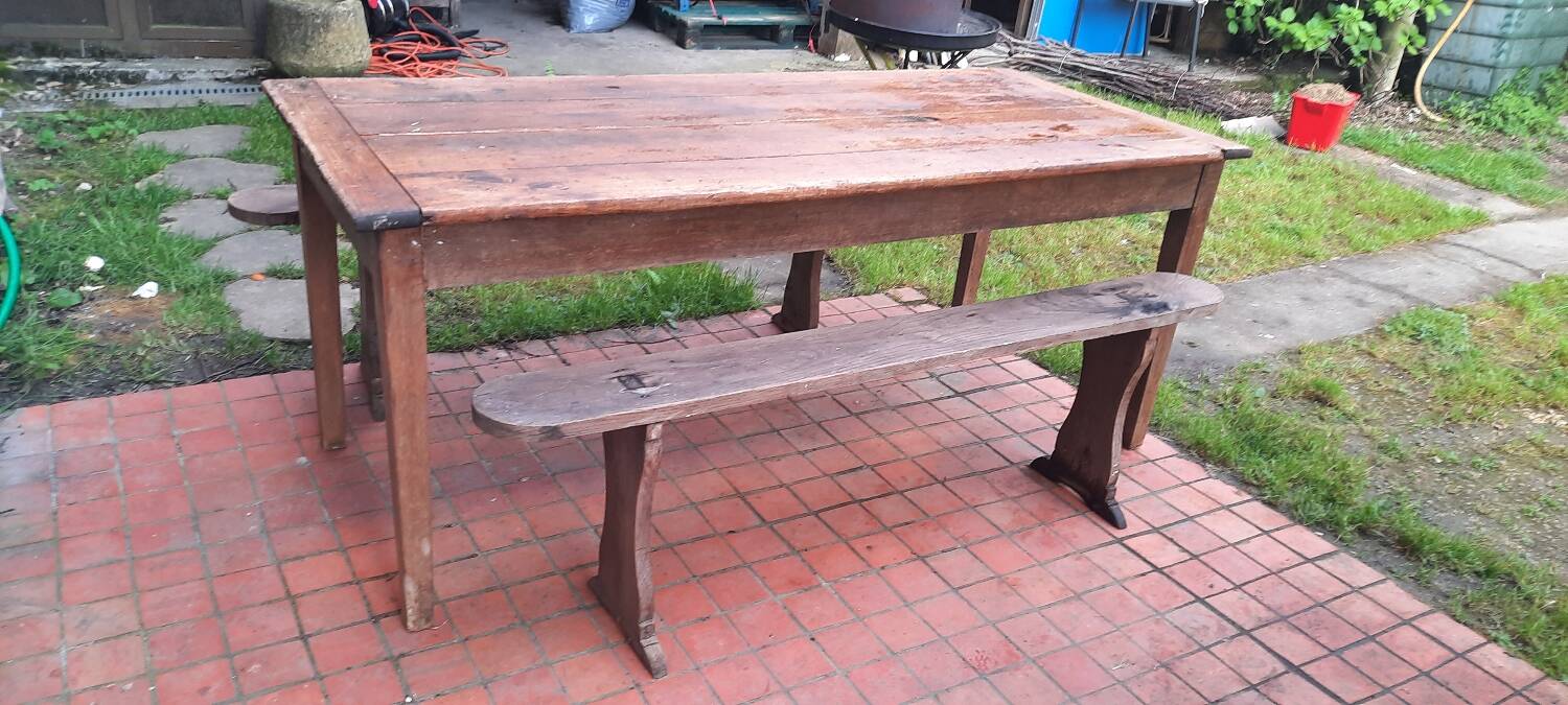 Farm table and pair of benches