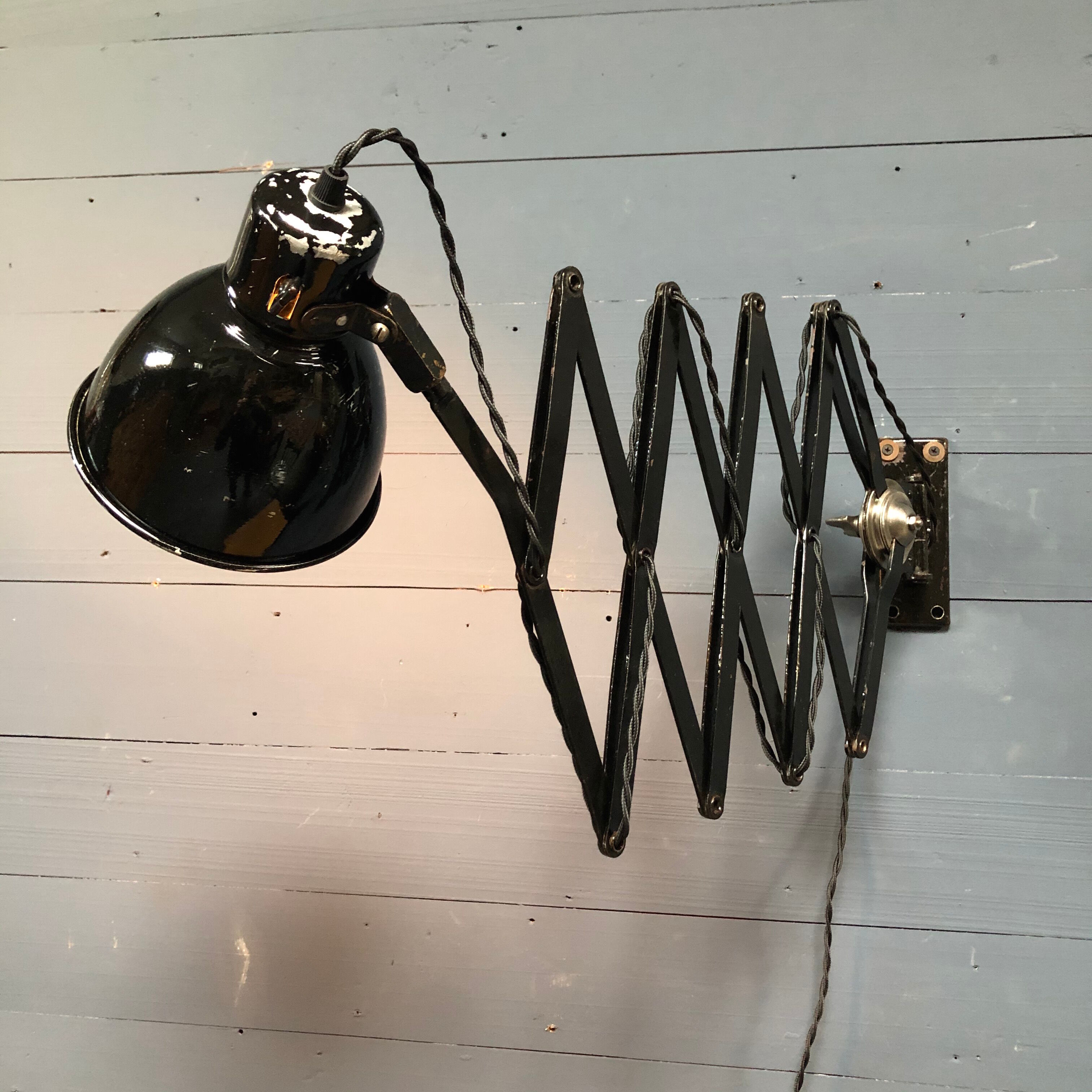 XL black scissor lamp from PeHaWe Leuchten Dresden, German 1940s