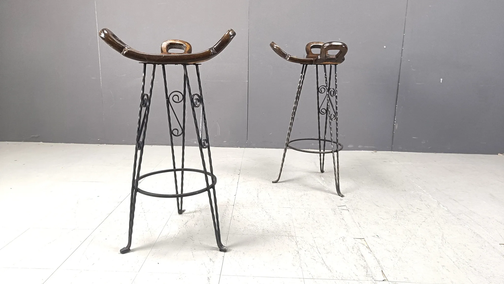 Vintage Spanish wrought iron bar stools, 1960s - set of 6