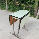 Folding and extending kitchen table in steel and aqua green wood