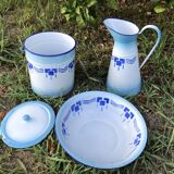 Enamelled jug, bowl and bucket