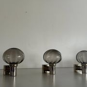 Set of 3 grey glass and chrome wall lights from the mid-century by N Leuchten, 1960s, Germany.