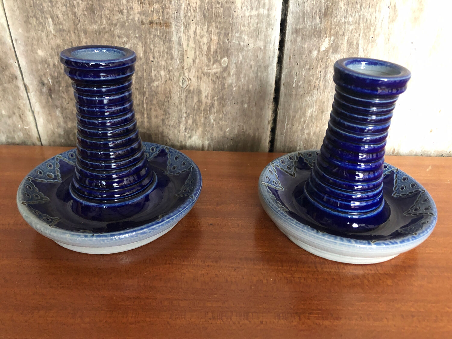 Paire de bougeoirs betschdorf schmitter céramique bleue vintage