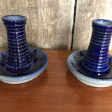 Paire de bougeoirs betschdorf schmitter céramique bleue vintage