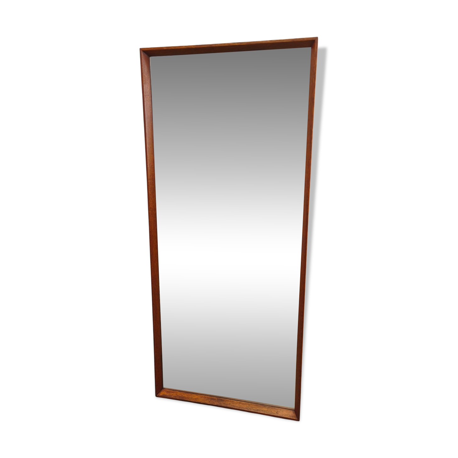 Danish Mid Century Teak Wall Mirror, Minimalist Frame, 1960s