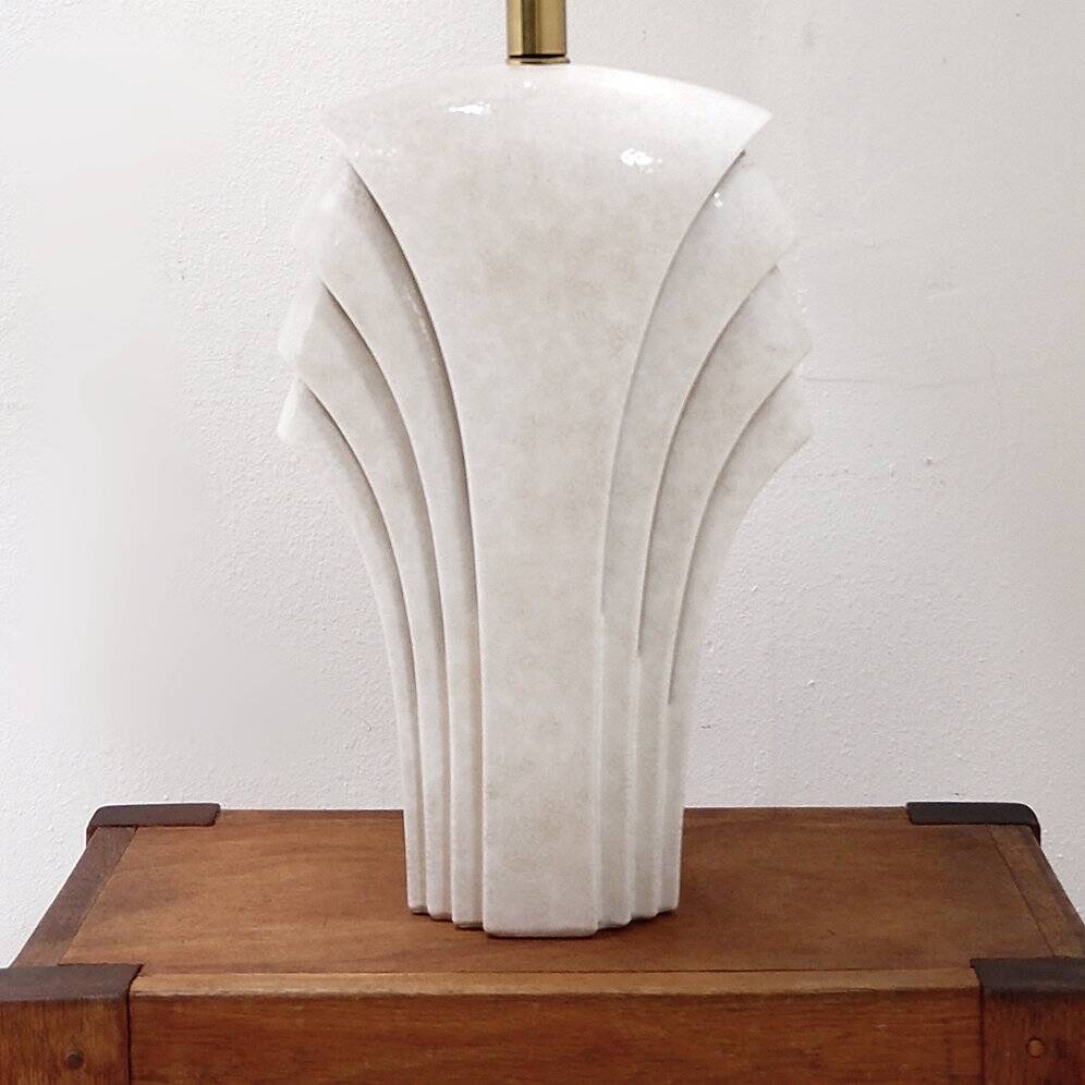 Large white ceramic fan-shaped table lamp - Art Deco style