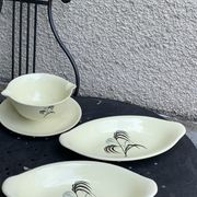 Two serving dishes and a gravy boat model las palmas in fine earthenware salins france vintage