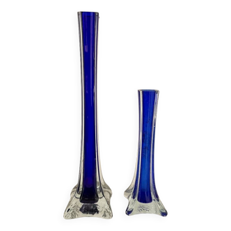 Set of 2 Solifleur Cobalt Blue Square Vases from the 1970s