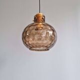 Pair of honeycomb smoked glass pendants, Glasshütte Limburg, 1970