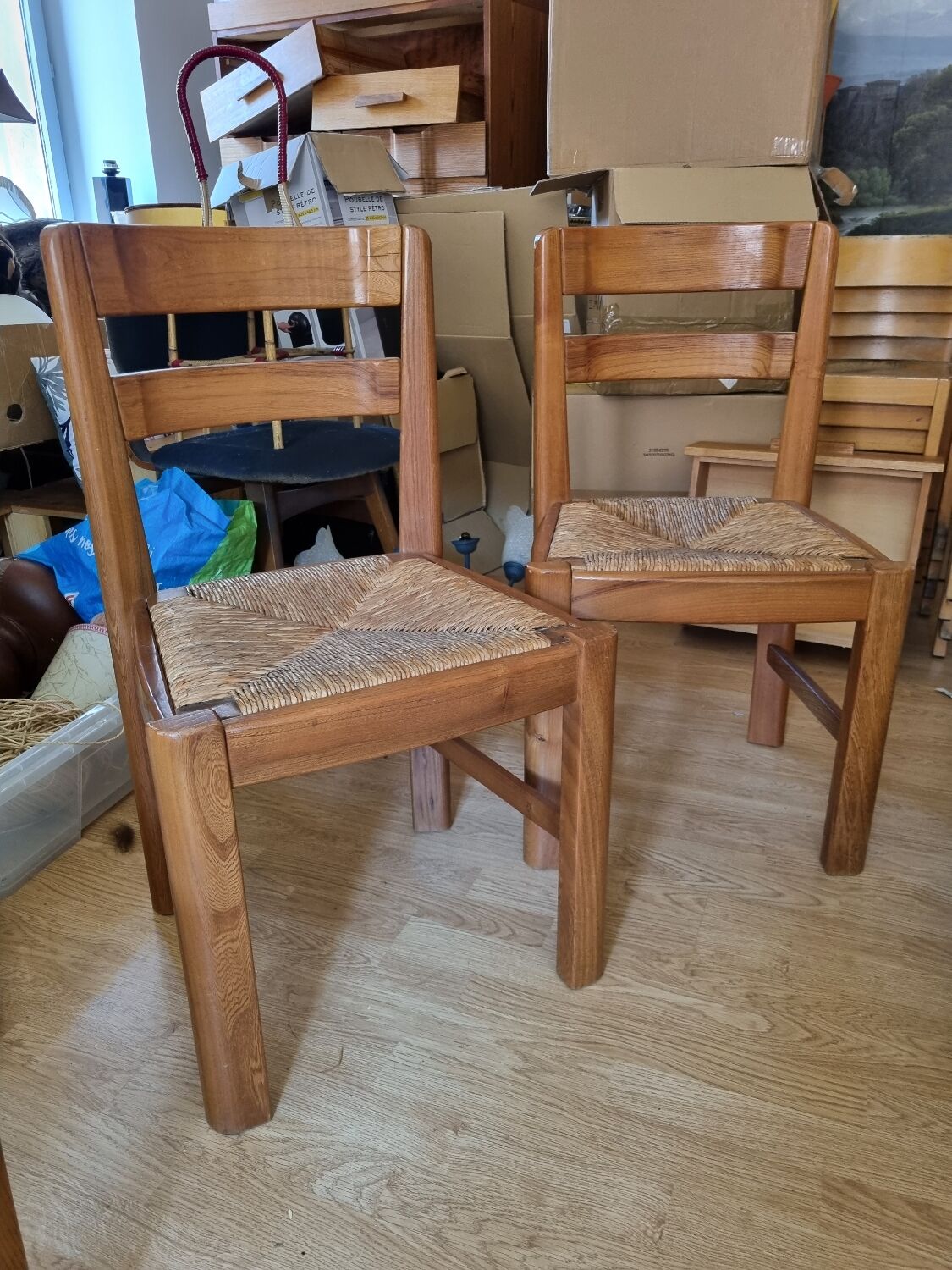 Pair of straw chairs
