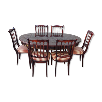 Lot oval table and 6 vintage chairs used