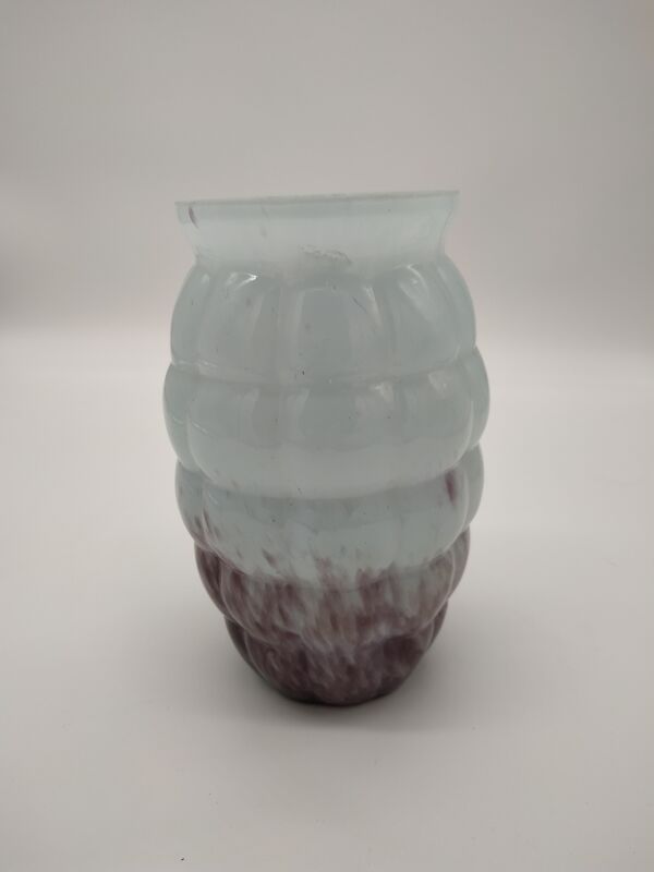 Vase en verre art déco cyan et prune