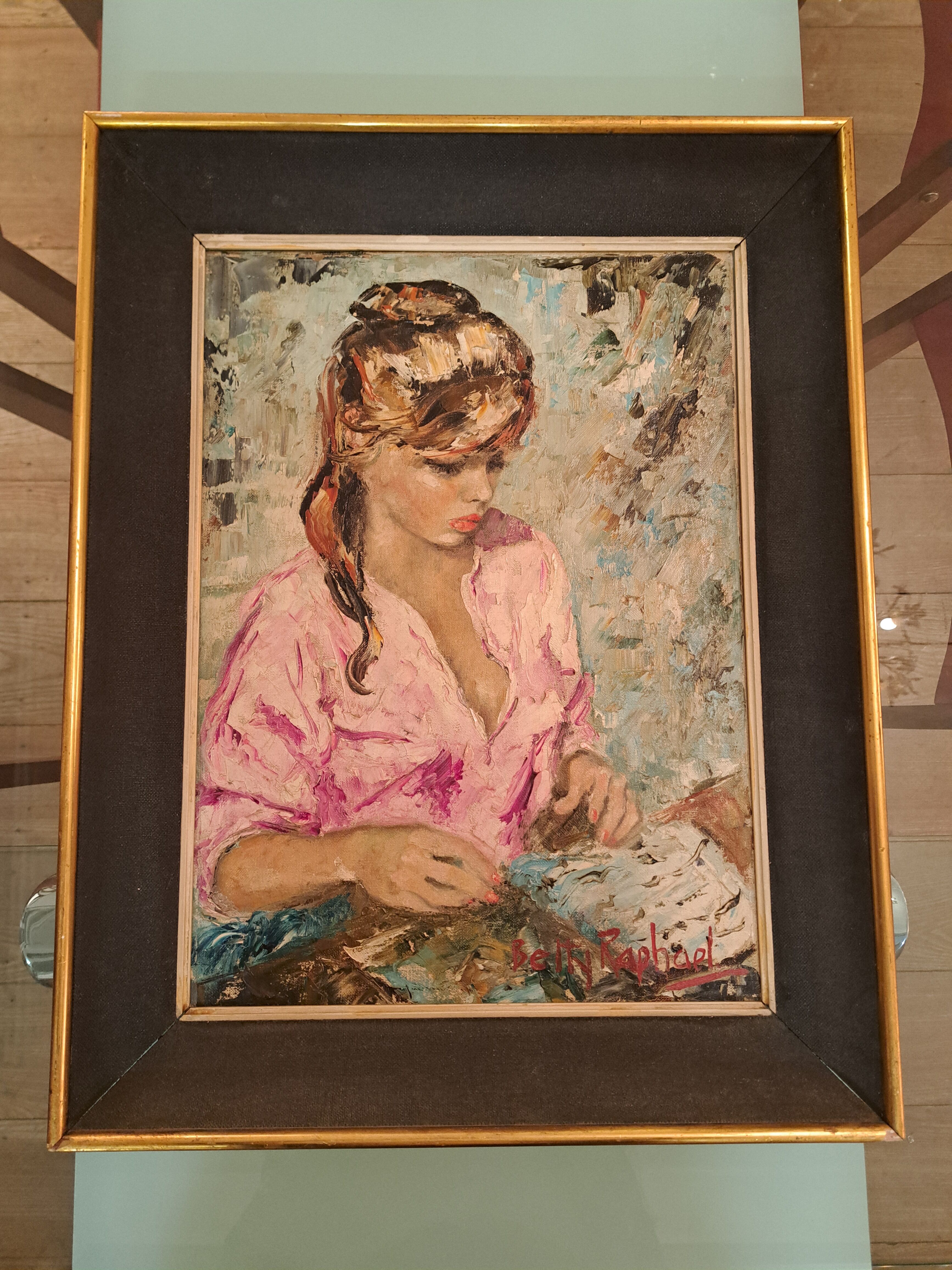 Oil portrait signed Betty Raphaël "the reader"