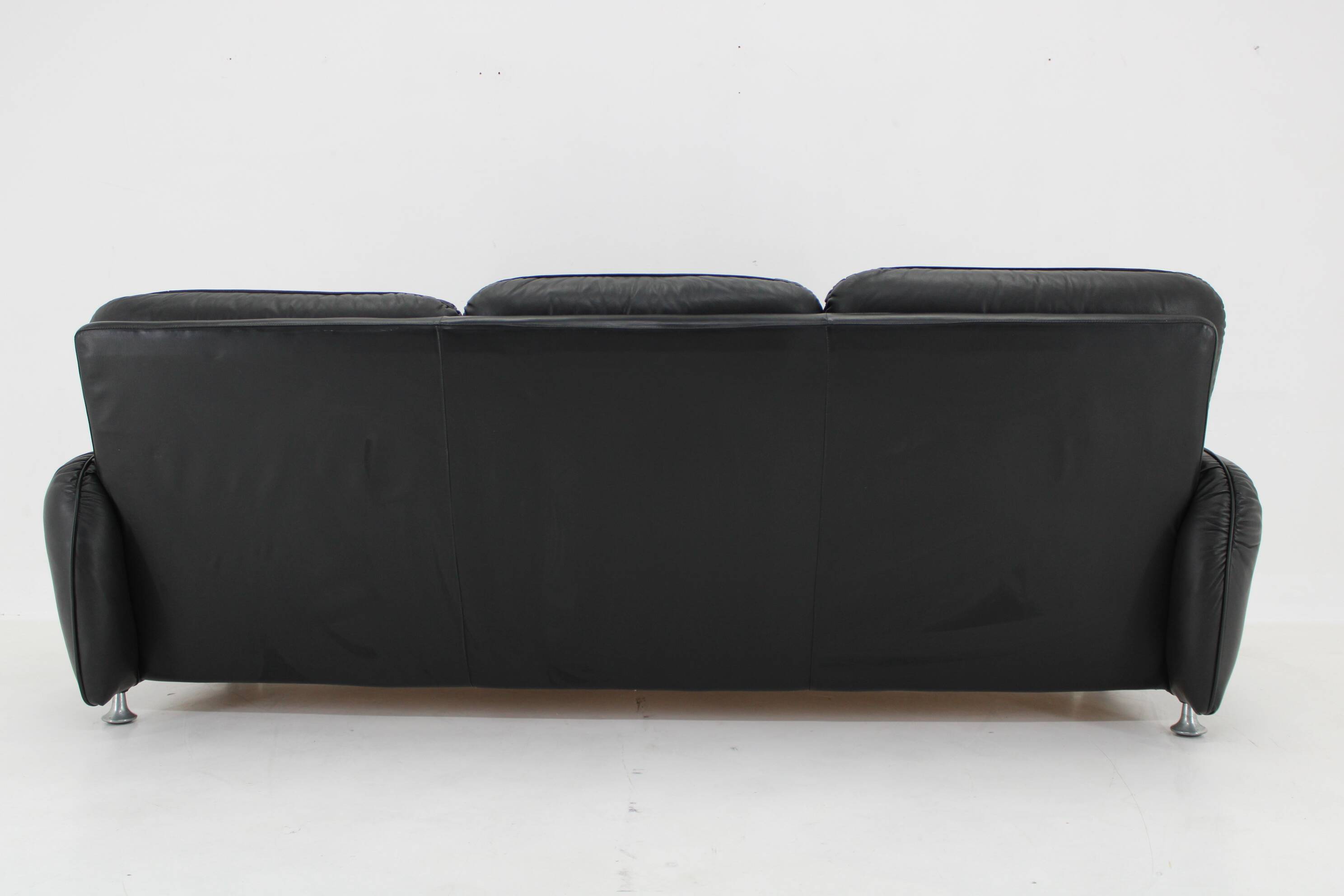 1970s 3-Seater Sofa in Black Leather,Italy