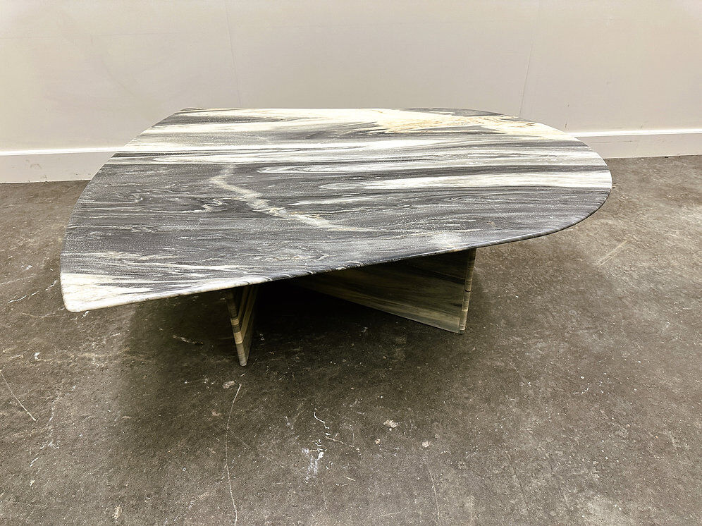 Large vintage unique marble table with zig zag base, France, 1980s
