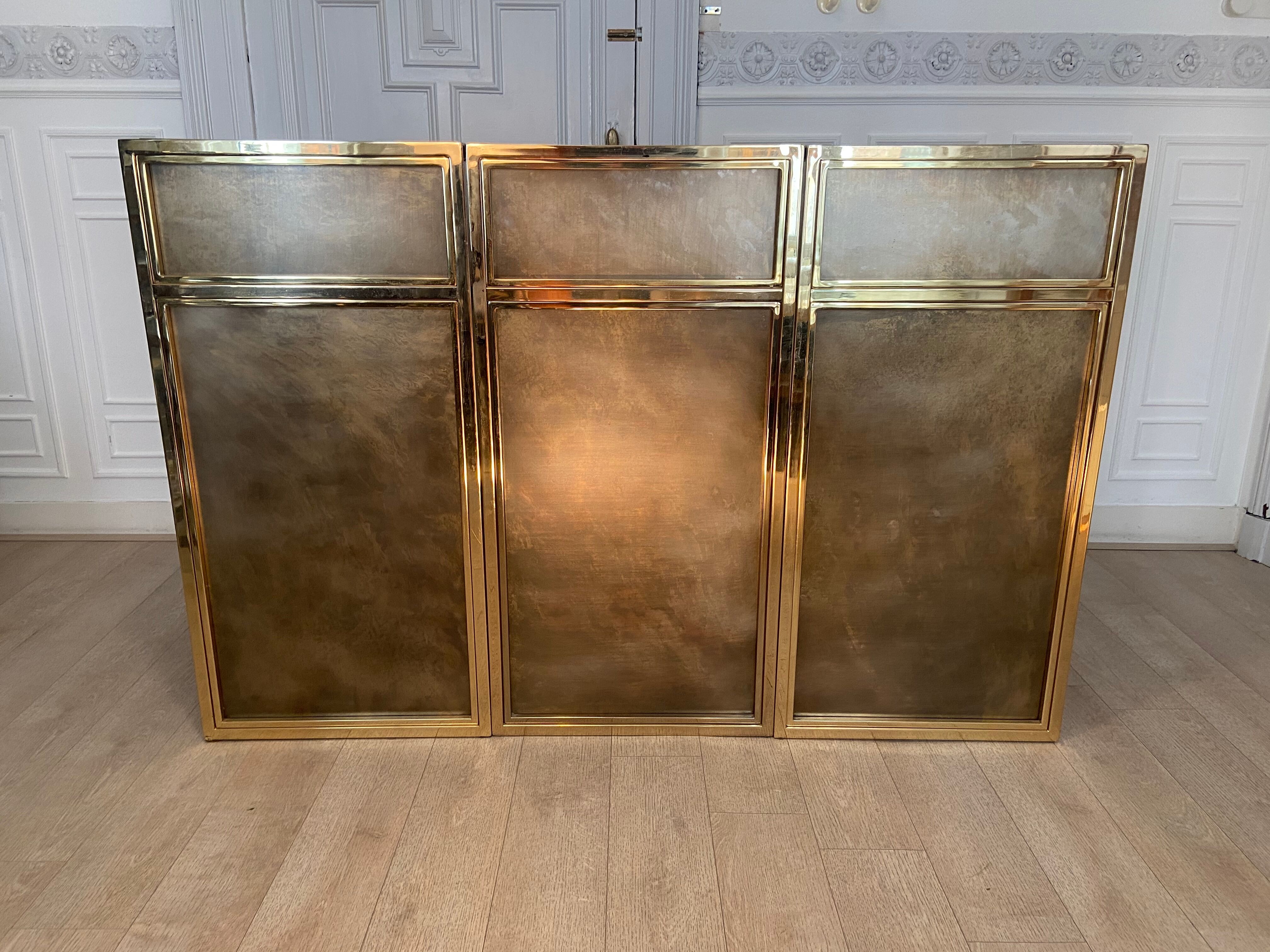 Copper and gilded metal bar in 3 modules, Belgo Chrom, 1970