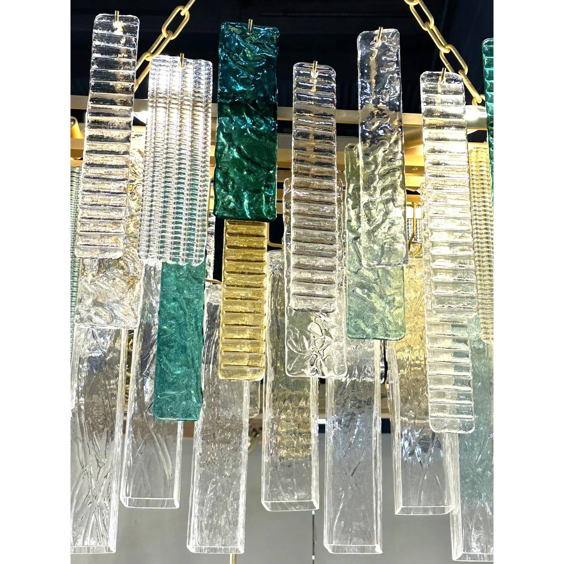 Large Italian Murano Glass “Listelli” Chandelier with Rectangular Strip