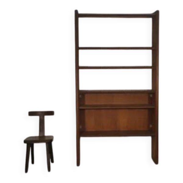 Étagère en orme massif moderniste par Pierre Chapo éditée par la manufacture de Seltz 1950’s