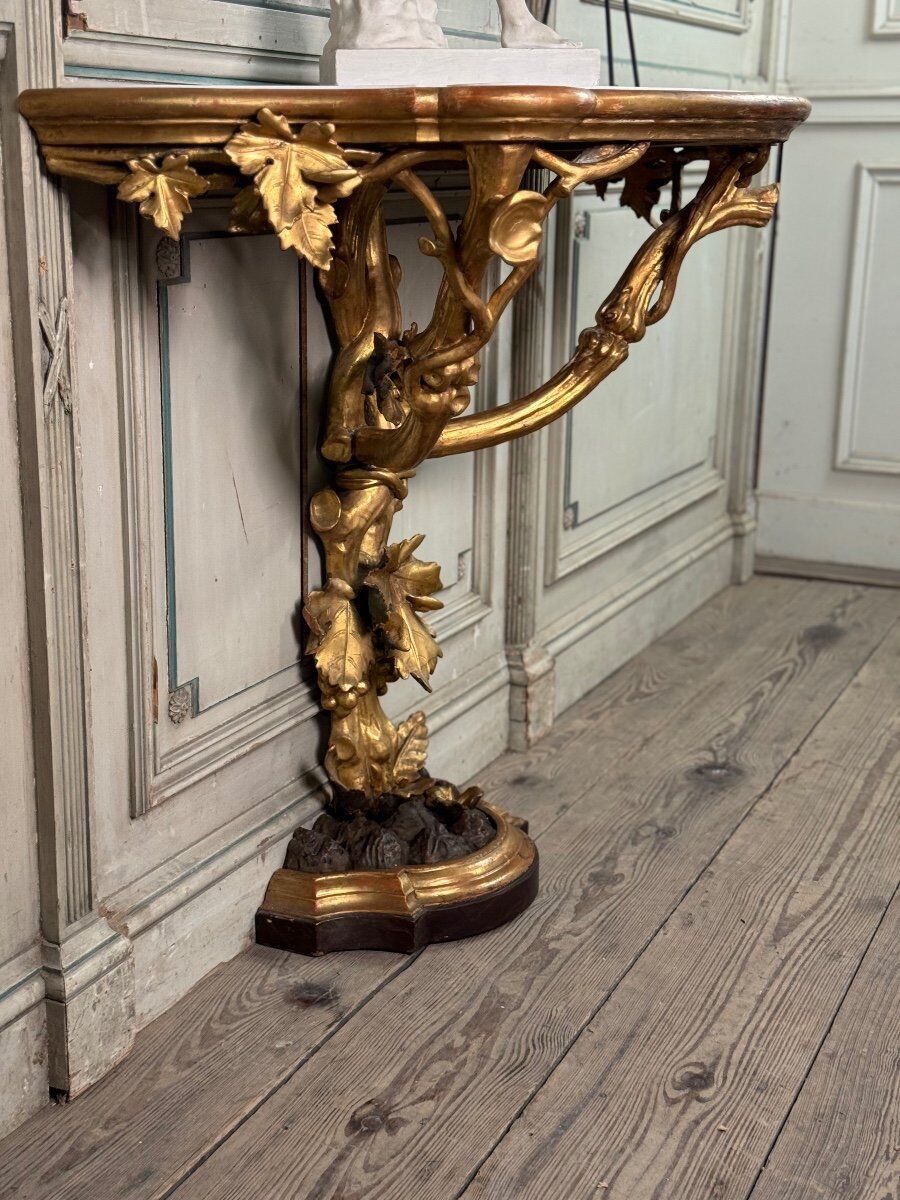 Carved and Gilded Wooden Console Imitating Natural Wood, Italy circa 1880